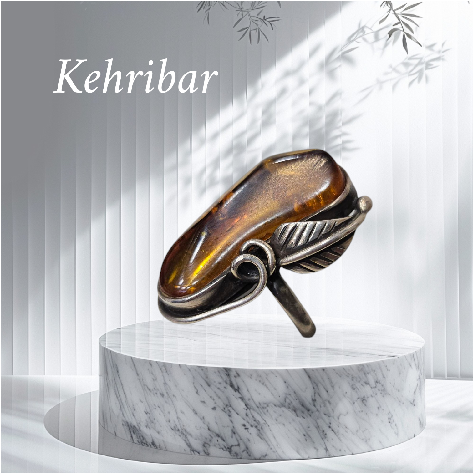 Kehribar  Doğal Taş Gümüş Yüzük