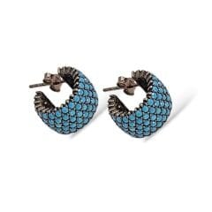 Mavi Taşlı Rose Kaplama Kadın Gümüş Halka Küpe