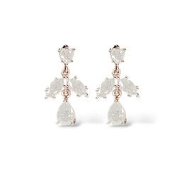 Beyaz Renk Simli Taş Rose Kaplama Sallantılı Kadın Gümüş Küpe