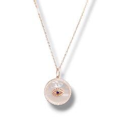 Sedef Taşlı Göz Detay Rose Kaplama Gümüş Kolye