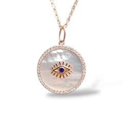 Sedef Taşlı Göz Detay Rose Kaplama Gümüş Kolye