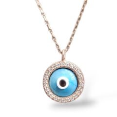 Nazar Boncuklu Taşlı Rose Kaplama Gümüş Kolye