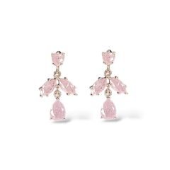 Pembe Simli Taş Rose Kaplama Sallantılı Kadın Gümüş Küpe