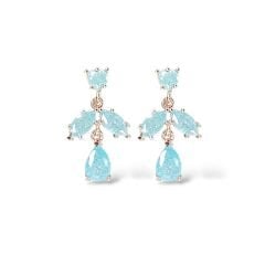 Mavi Simli Taş Rose Kaplama Sallantılı Kadın Gümüş Küpe