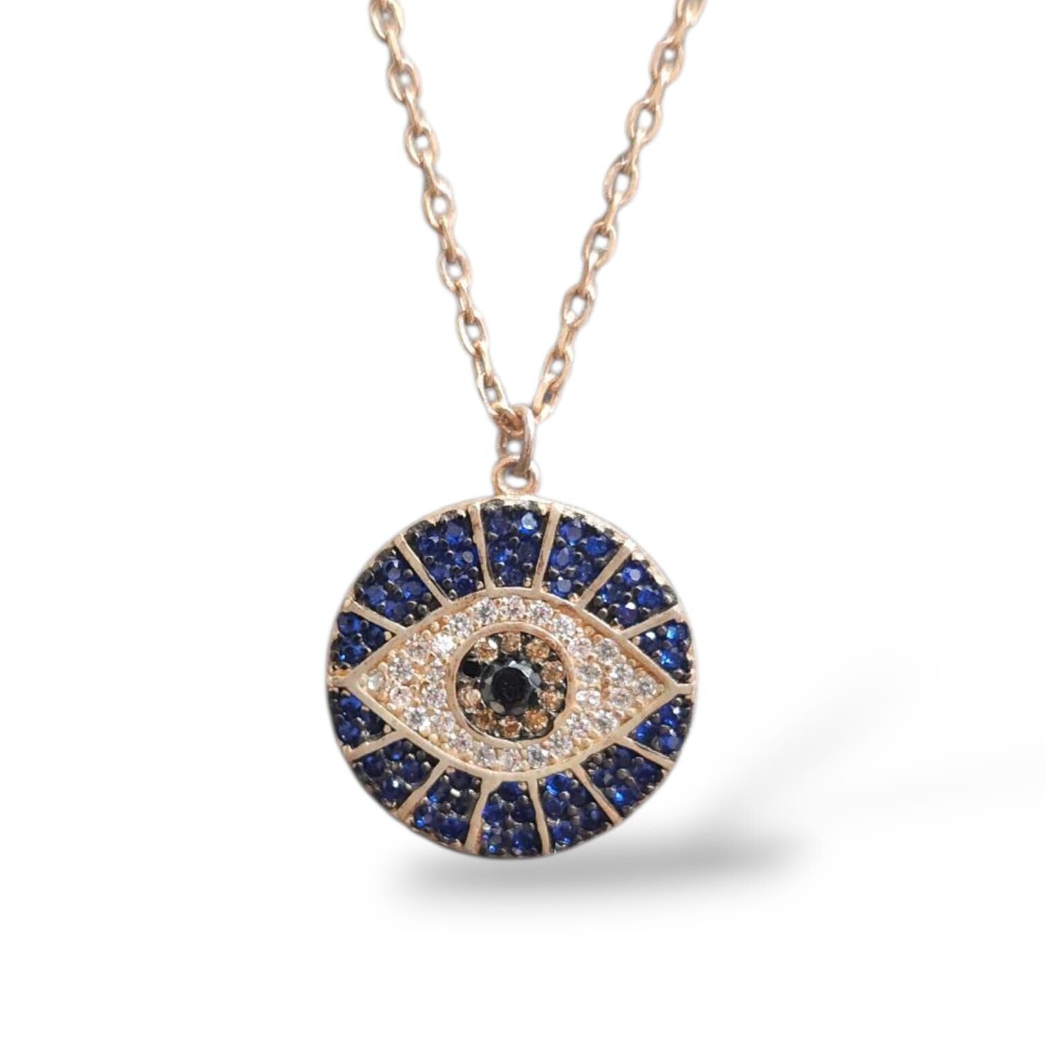 Göz Model Çift Renk Taşlı Gümüş Kolye