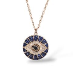 Göz Model Çift Renk Taşlı Gümüş Kolye