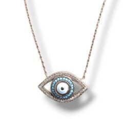 Göz Model Taşlı Rose Kaplama Gümüş Kolye
