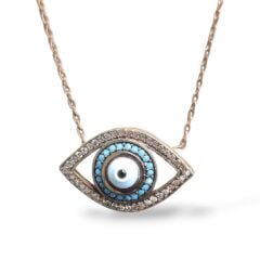 Göz Model Taşlı Rose Kaplama Gümüş Kolye