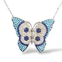 Kelebek Model Taşlı Gümüş Kolye