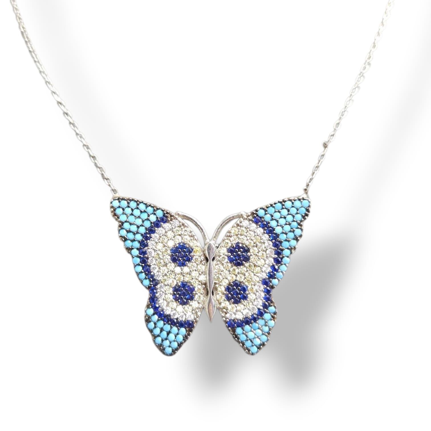 Kelebek Model Taşlı Gümüş Kolye
