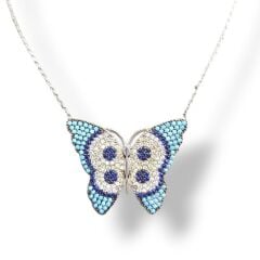 Kelebek Model Taşlı Gümüş Kolye