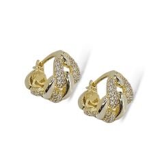 14 K Altın Kaplama Zirkon Taşlı Kadın Gümüş Halka Küpe