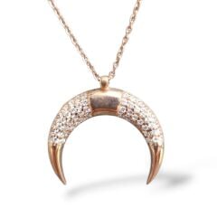 Taşlı Hilal Rose Renk Gümüş Kolye