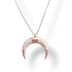 Taşlı Hilal Rose Renk Gümüş Kolye