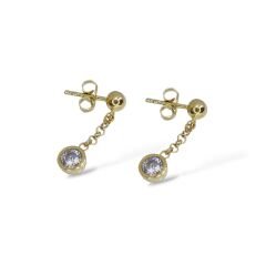 14K Altın Kaplama Sallantılı Tek Taş Kadın Gümüş Küpe