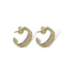 14K Altın Kaplama Taşlı Trend Marka Kadın Şık Gümüş Halka Küpe