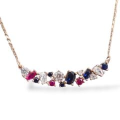 Safir,Yakut ve Zirkon Taşlı Gümüş Kolye