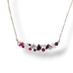 Safir,Yakut ve Zirkon Taşlı Gümüş Kolye