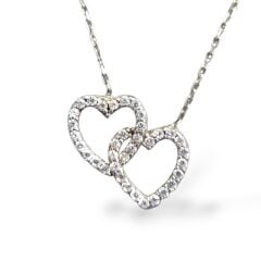 İkili Kalp-Taşlı Gümüş Kolye