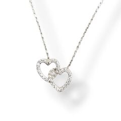 İkili Kalp-Taşlı Gümüş Kolye