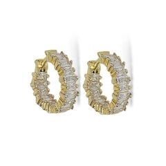 14K Altın Kaplama Zirkon Taşlı Kadın Gümüş Halka Küpe