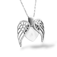 Melek Kanatlı Kalp Form Gümüş Kolye