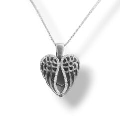 Melek Kanatlı Kalp Form Gümüş Kolye