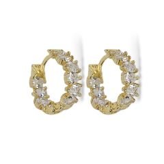 14K Altın Kaplama Damla Sıralı Çift Taşlı Kadın Gümüş Halka Küpe