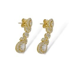 14K Altın Kaplama Zirkon Taşlı Sallantılı Şık Kadın Gümüş Küpe