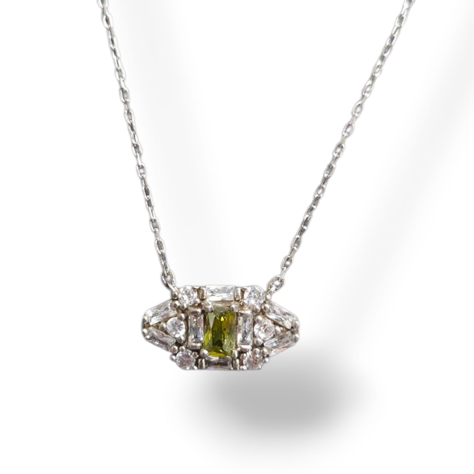 Peridot Kristal taşlı Gümüş Kolye
