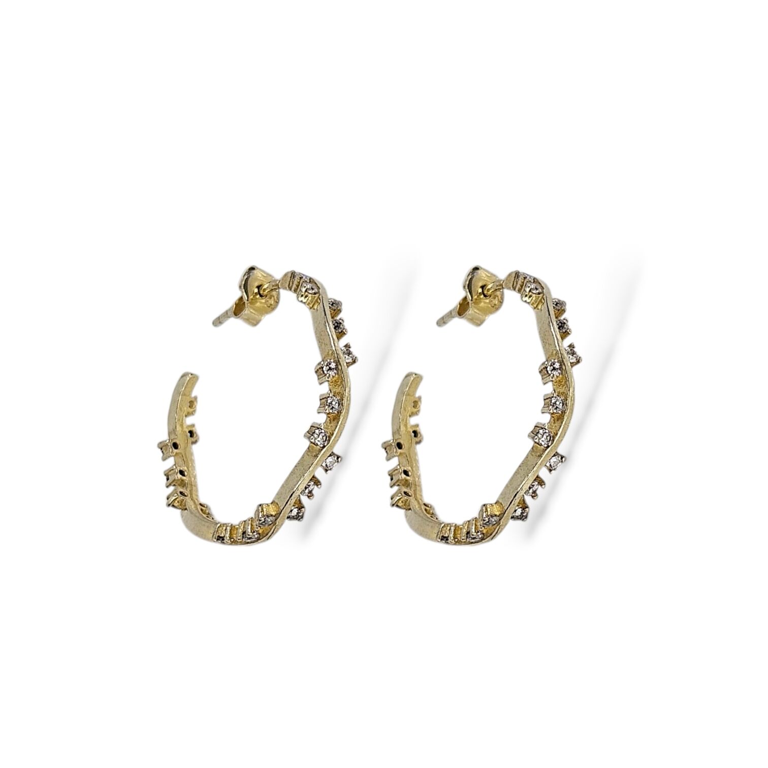 14K Altın Kaplama Zirkon Taşlı Helenistik Kadın Gümüş Halka Küpe