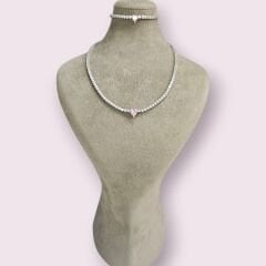 2.5 mm Kalp detaylı İthal Dönme Yapmayan Gümüş Su Yolu Kolye - Bileklik Takımı