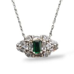 Zümrüt Yeşili Kristal Taşlı Gümüş Kolye