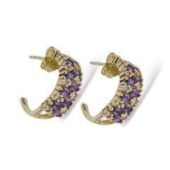 14K Altın Kaplama Mor Taşlı Kadın Gümüş Halka Küpe