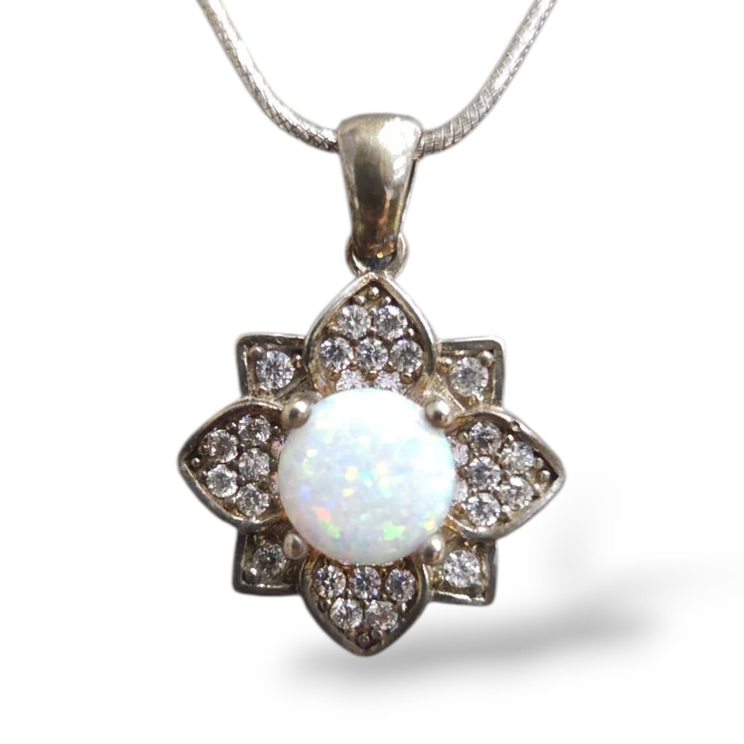 Opal Taşlı Gümüş Kolye