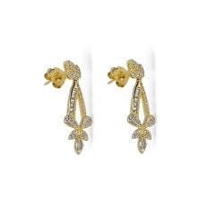 14K Altın Kaplama Zirkon Taşlı Sallantılı Kadın Gümüş Küpe