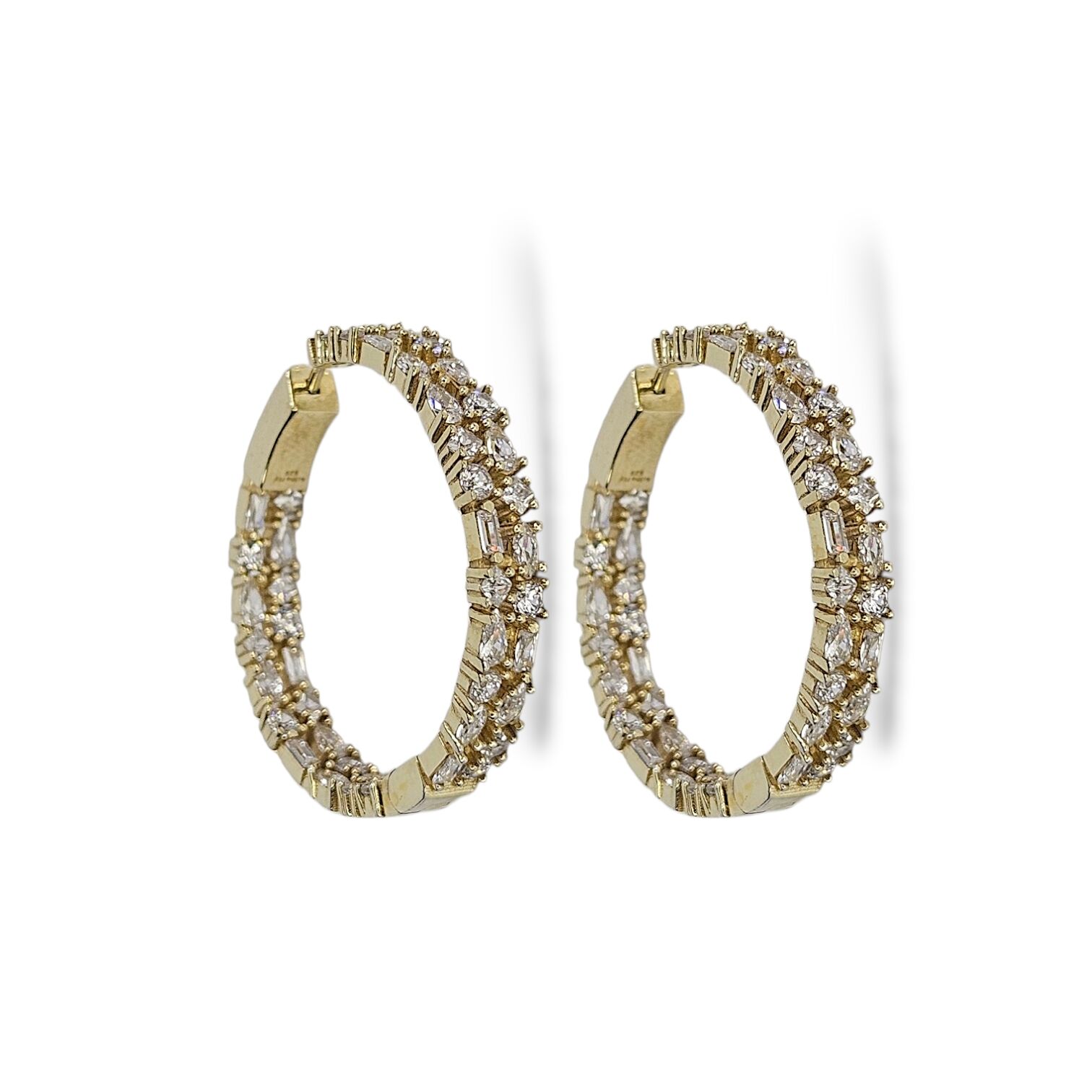 14K Altın Kaplama Zirkon Çift Sıra Taşlı Kadın Gümüş Halka Küpe