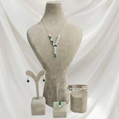 Zümrüt Yeşili Kadın Şık Abiye Gümüş Set