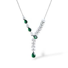 Zümrüt Yeşili Kadın Şık Abiye Gümüş Set