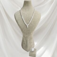 Zirkon Taşlı Kadın Şık Abiye Gümüş Kolye Yüzük Takım Set