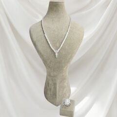 Zirkon Taşlı Kadın Şık Abiye Gümüş Kolye Yüzük Takım Set