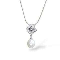 Çiçek Form Zirkon Taşlı İnci Kolye