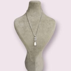 Zirkon Taşlı Gümüş İnci Kolye