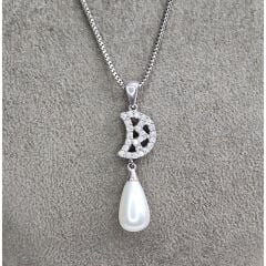 Zirkon Taşlı Gümüş İnci Kolye