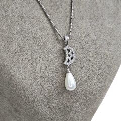 Zirkon Taşlı Gümüş İnci Kolye