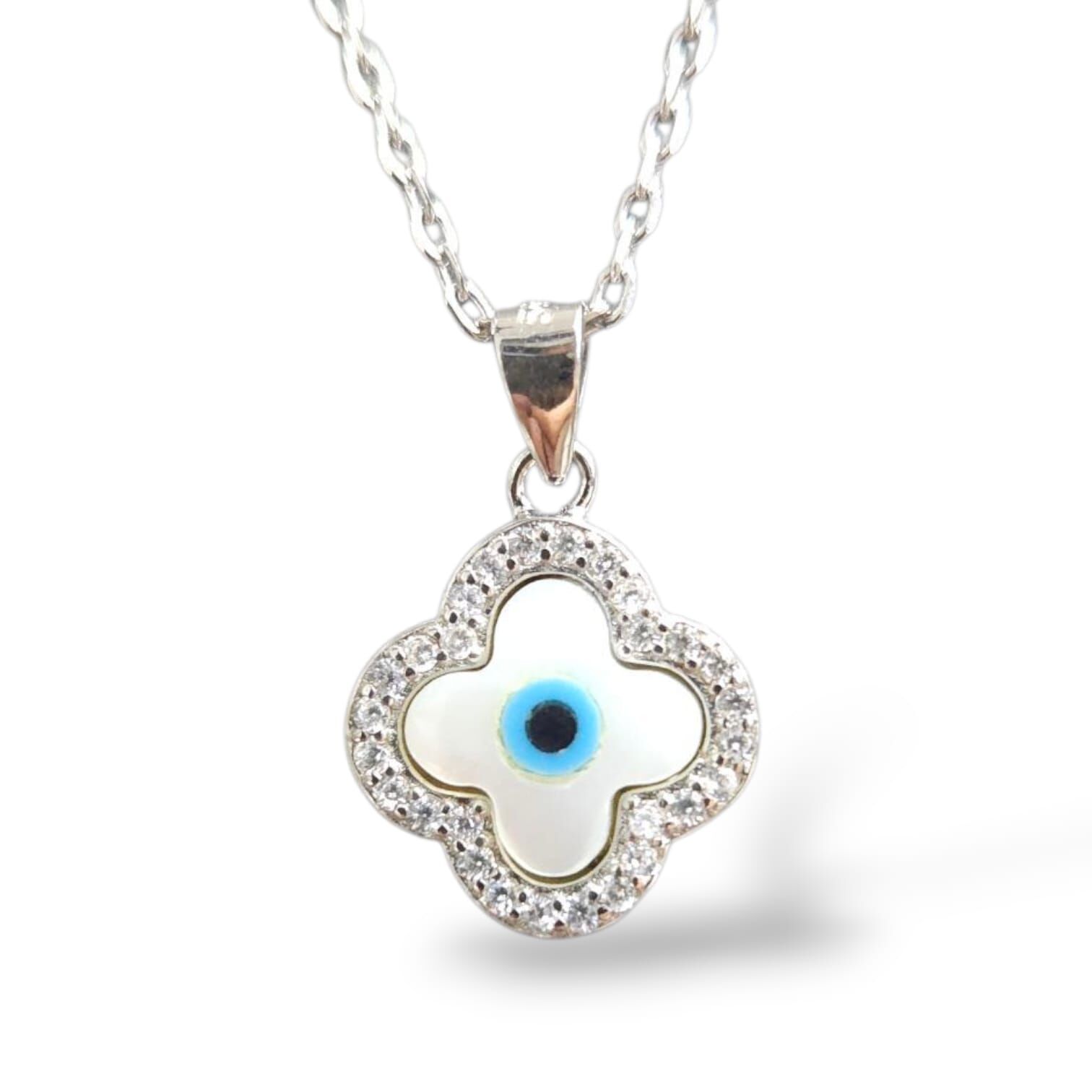 Sedef Taşlı Mineli Yonca Kolye