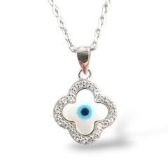 Sedef Taşlı Mineli Yonca Kolye