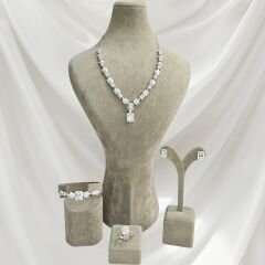 Baget Kesim Zirkon Taşlı Kadın Şık Gümüş Set