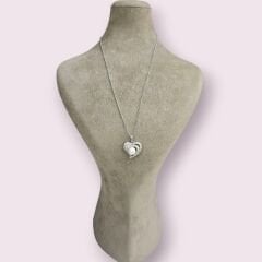 Kalp Form Taşlı Gümüş İnci Kolye