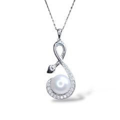 Sonsuzluk Şeklinde Gümüş Taşlı İnci Kolye